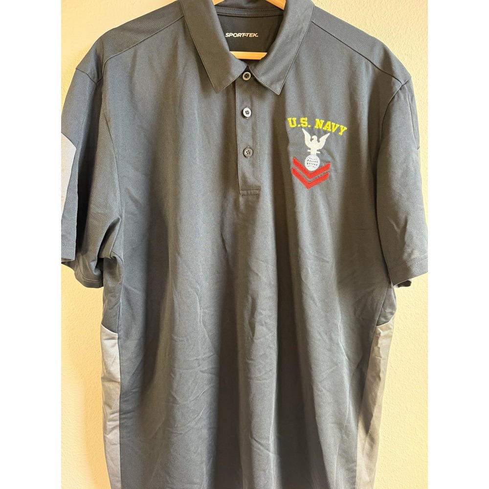 Sport-Tek Men's XL Gray Polo Shirt Short Sleeve Polyester U.S. Navy Logo
